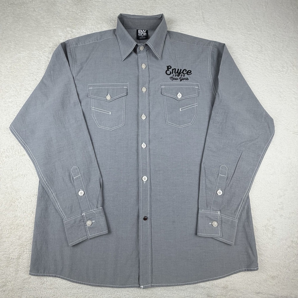ENYCE New York 1996 Long Sleeve Button Up Shirt Casual‎ Gray/white Stitching-XL